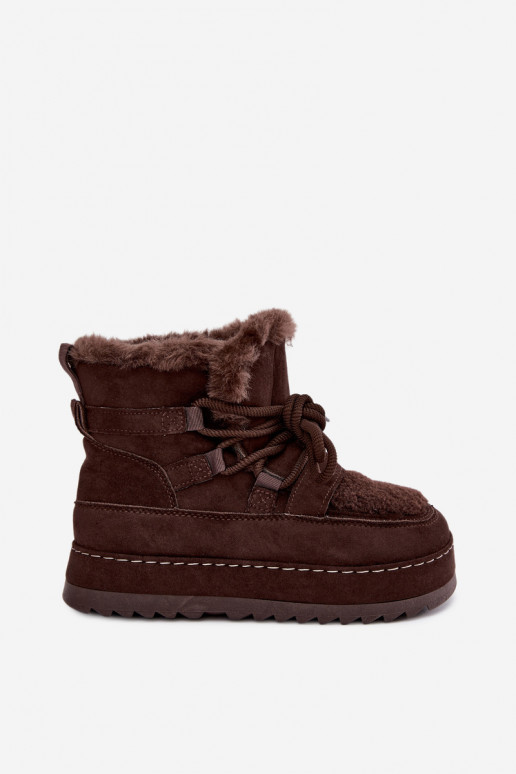 Botas de inverno com atacadores e plataforma em chocolate Coraliah