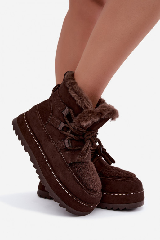 Botas de inverno com atacadores e plataforma em chocolate Coraliah