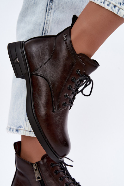Botins quentes femininos com salto baixo Vinceza 39953 chocolate