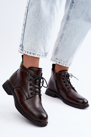 Botins quentes femininos com salto baixo Vinceza 39953 chocolate 2