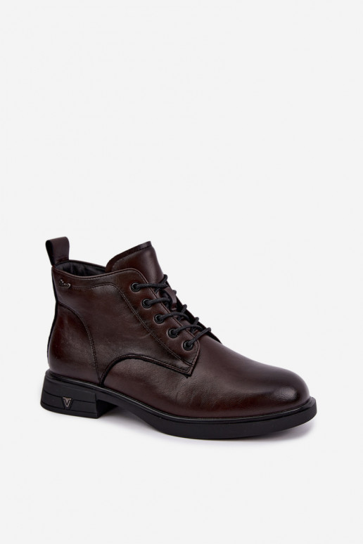 Botins quentes femininos com salto baixo Vinceza 39953 chocolate