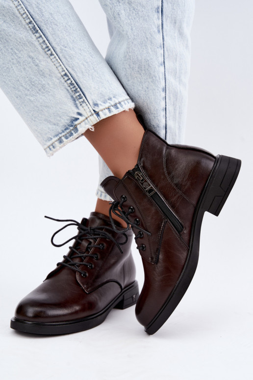 Botins quentes femininos com salto baixo Vinceza 39953 chocolate