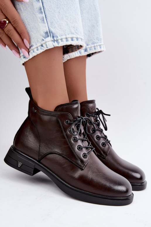 Botins quentes femininos com salto baixo Vinceza 39953 chocolate