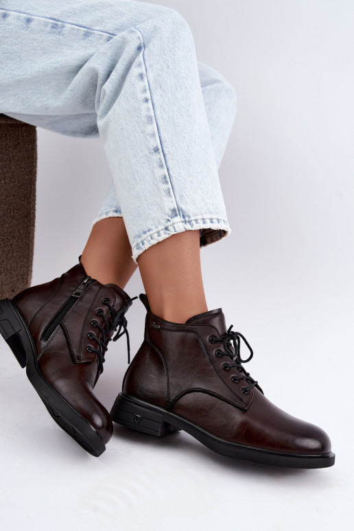 Botins quentes femininos com salto baixo Vinceza 39953 chocolate