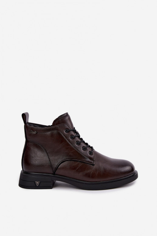 Botins quentes femininos com salto baixo Vinceza 39953 chocolate