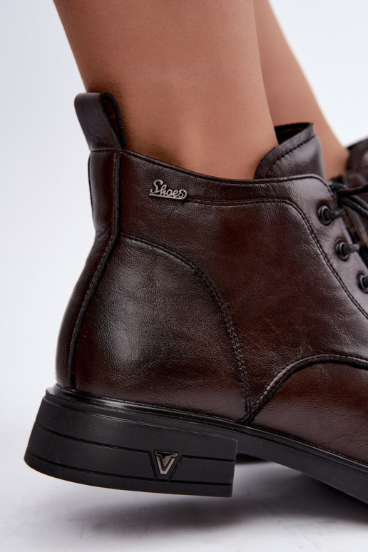 Botins quentes femininos com salto baixo Vinceza 39953 chocolate