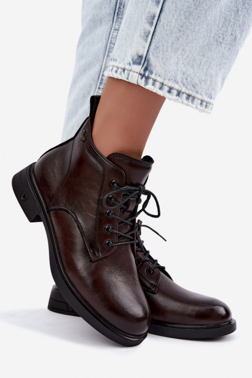 Botins quentes femininos com salto baixo Vinceza 39953 chocolate