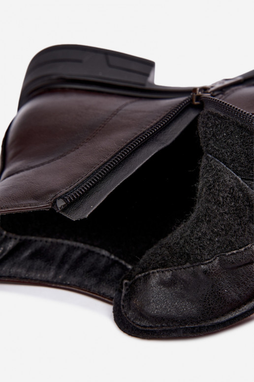 Botins quentes femininos com salto baixo Vinceza 39953 chocolate