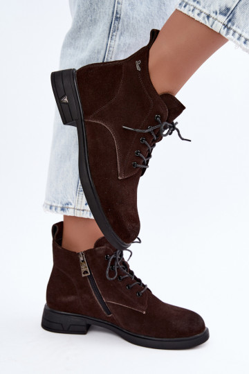 Sapatos de camurça quentes com salto baixo Vinceza 39953 chocolate