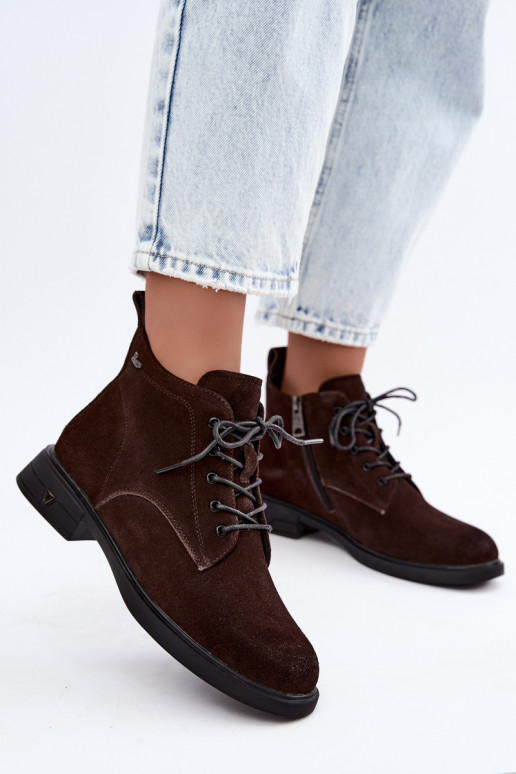 Sapatos de camurça quentes com salto baixo Vinceza 39953 chocolate
