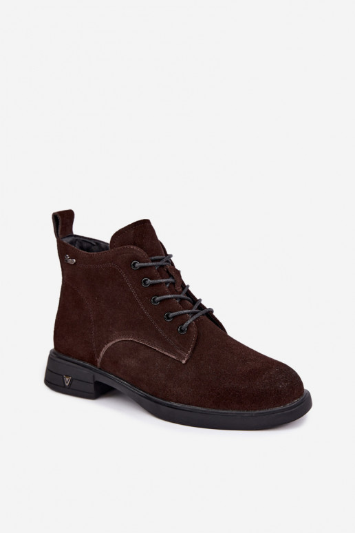 Sapatos de camurça quentes com salto baixo Vinceza 39953 chocolate