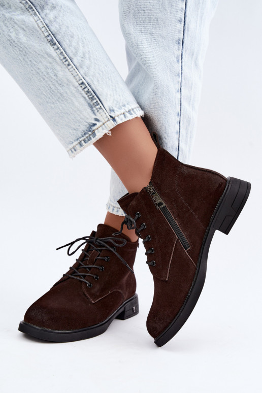 Sapatos de camurça quentes com salto baixo Vinceza 39953 chocolate
