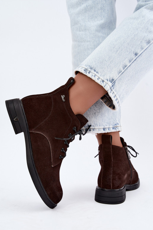 Sapatos de camurça quentes com salto baixo Vinceza 39953 chocolate
