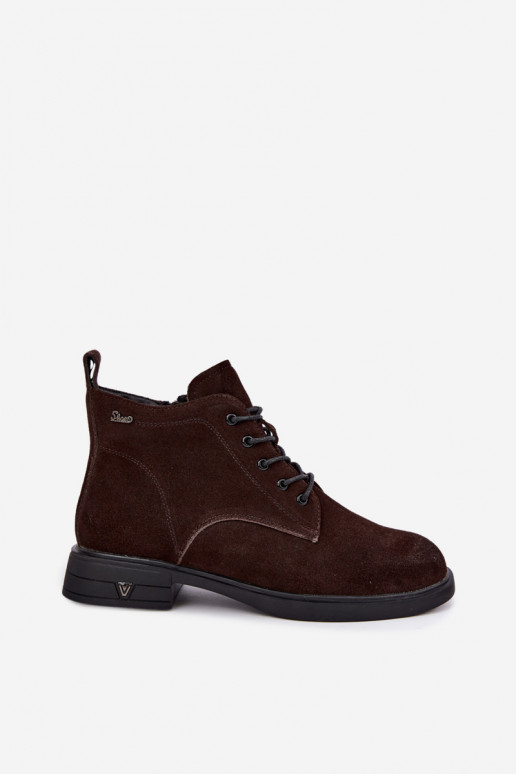Sapatos de camurça quentes com salto baixo Vinceza 39953 chocolate