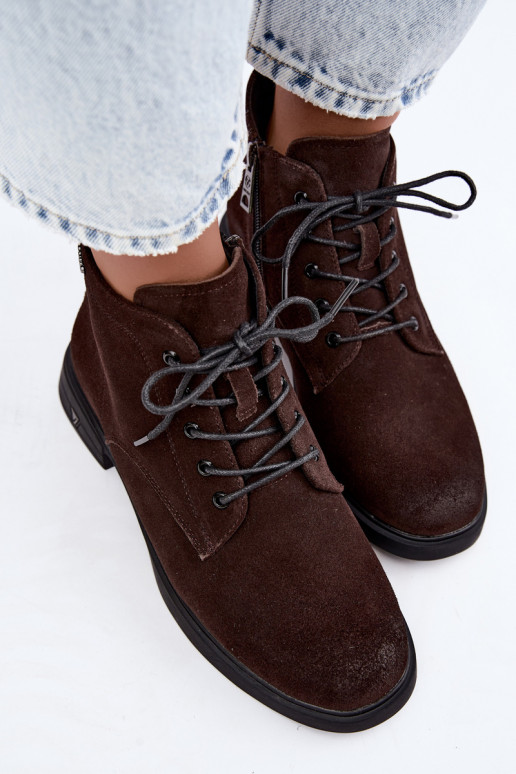 Sapatos de camurça quentes com salto baixo Vinceza 39953 chocolate