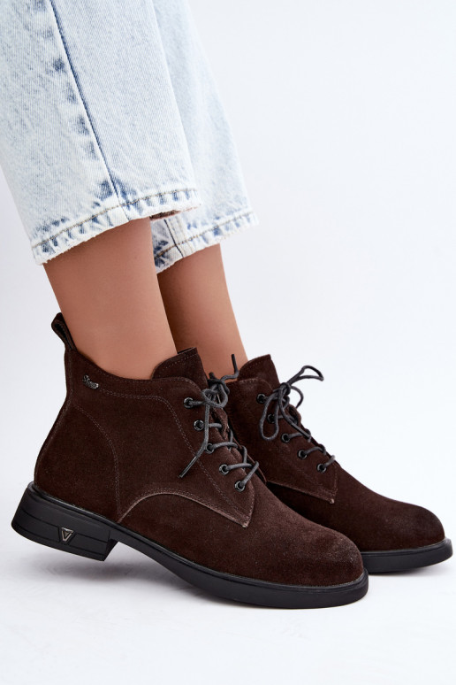 Sapatos de camurça quentes com salto baixo Vinceza 39953 chocolate