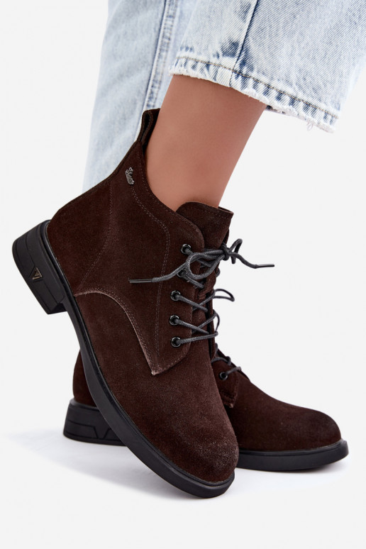 Sapatos de camurça quentes com salto baixo Vinceza 39953 chocolate