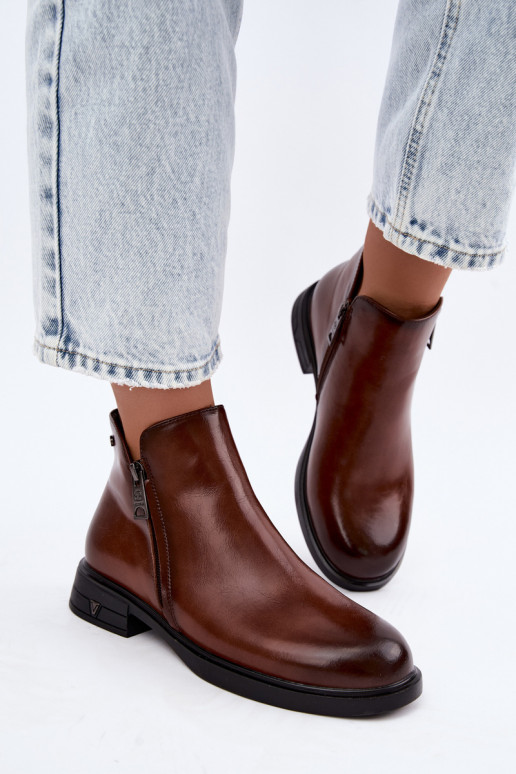 Botins quentes femininos em couro natural Vinceza 133112 castanhos