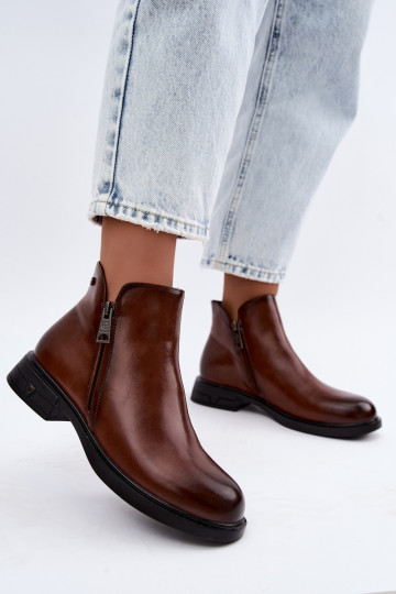 Botins quentes femininos em couro natural Vinceza 133112 castanhos 2