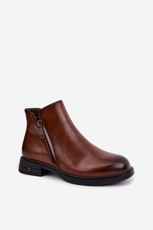 Botins quentes femininos em couro natural Vinceza 133112 castanhos