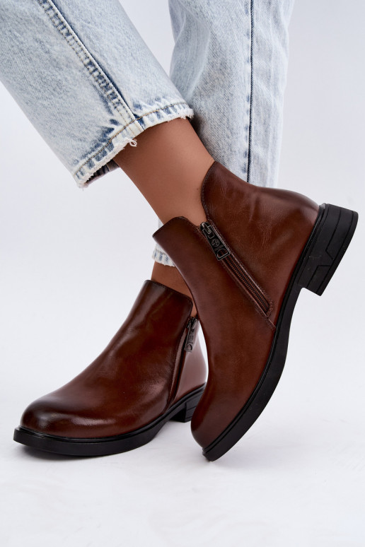 Botins quentes femininos em couro natural Vinceza 133112 castanhos