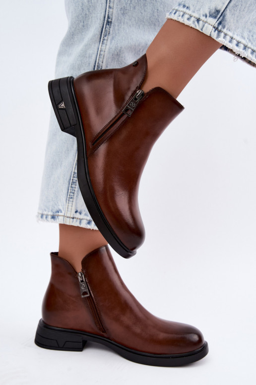 Botins quentes femininos em couro natural Vinceza 133112 castanhos