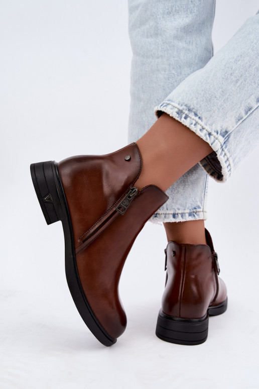 Botins quentes femininos em couro natural Vinceza 133112 castanhos