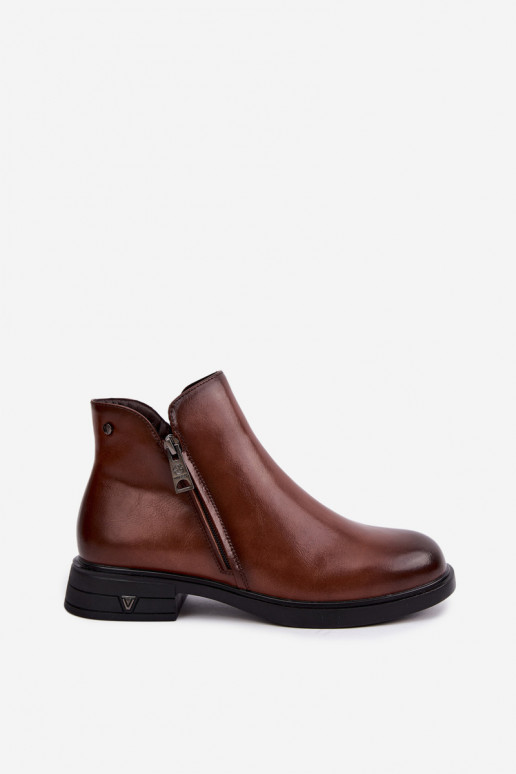 Botins quentes femininos em couro natural Vinceza 133112 castanhos