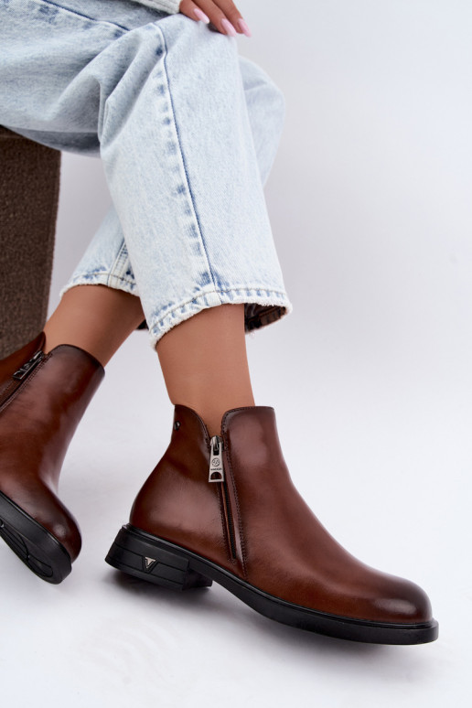 Botins quentes femininos em couro natural Vinceza 133112 castanhos