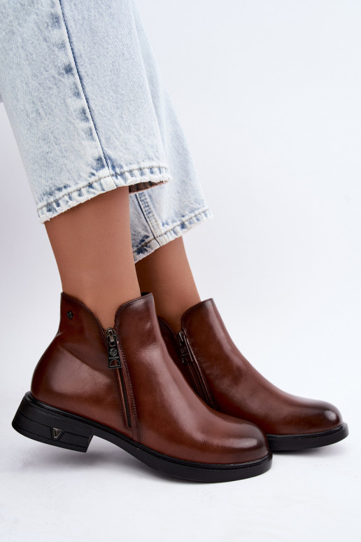 Botins quentes femininos em couro natural Vinceza 133112 castanhos