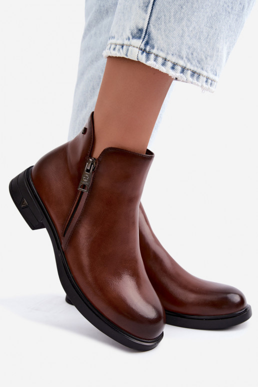 Botins quentes femininos em couro natural Vinceza 133112 castanhos