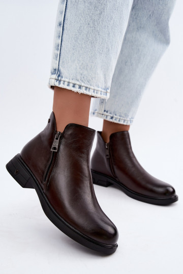 Botins quentes femininos em couro natural Vinceza 133112 chocolate