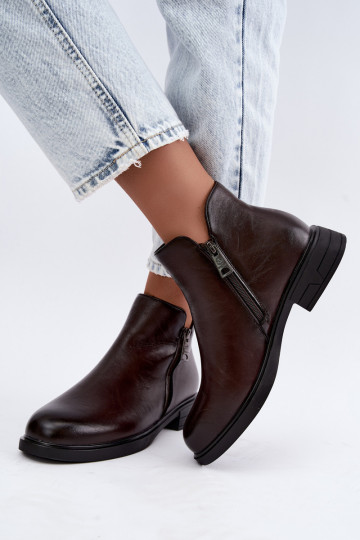Botins quentes femininos em couro natural Vinceza 133112 chocolate 2