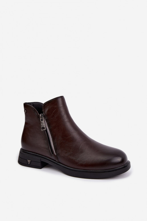 Botins quentes femininos em couro natural Vinceza 133112 chocolate