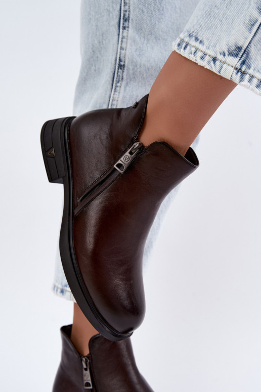 Botins quentes femininos em couro natural Vinceza 133112 chocolate