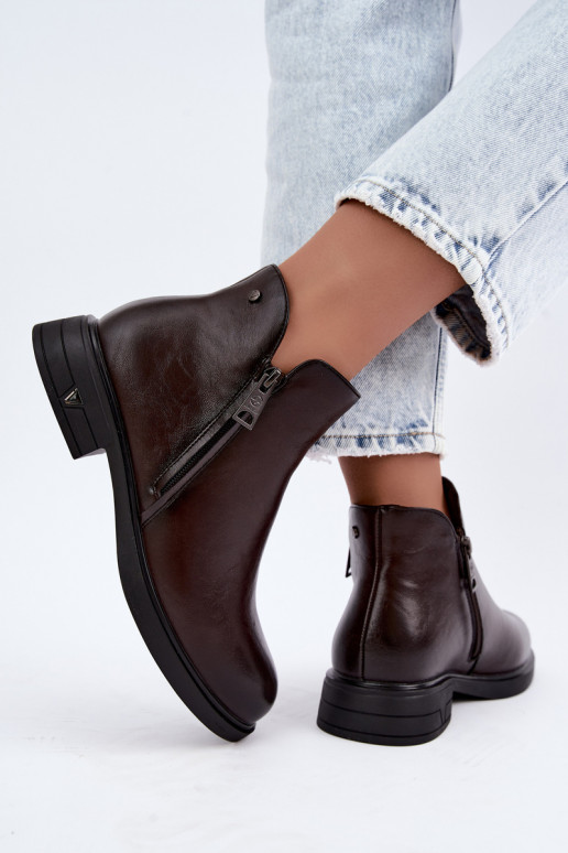 Botins quentes femininos em couro natural Vinceza 133112 chocolate