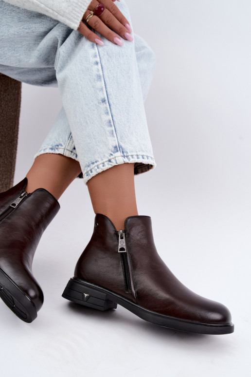 Botins quentes femininos em couro natural Vinceza 133112 chocolate