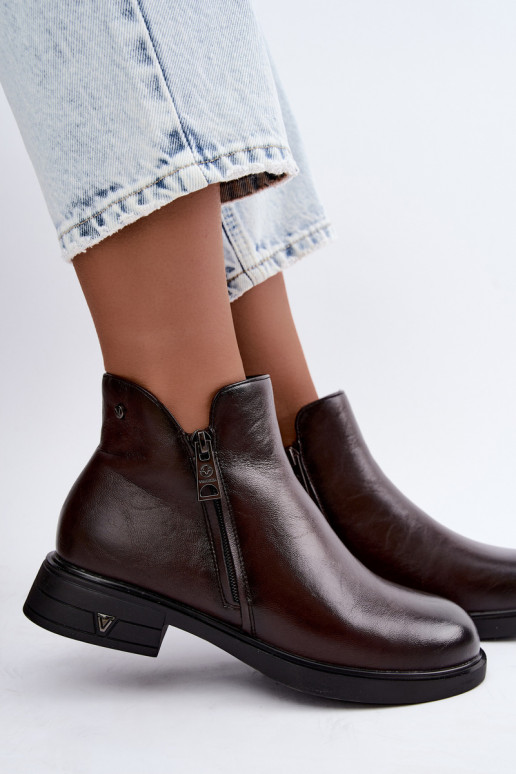 Botins quentes femininos em couro natural Vinceza 133112 chocolate