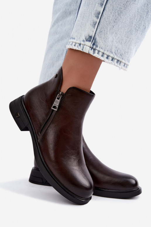 Botins quentes femininos em couro natural Vinceza 133112 chocolate