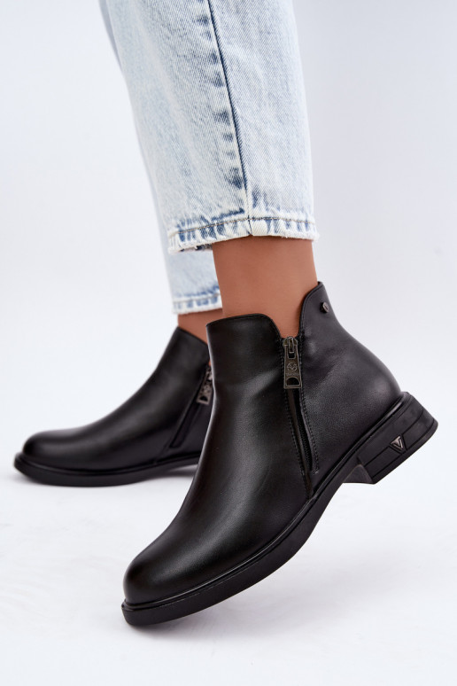 Botins quentes femininos em couro natural Vinceza 133112 pretos