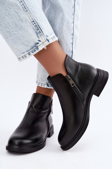 Botins quentes femininos em couro natural Vinceza 133112 pretos 2