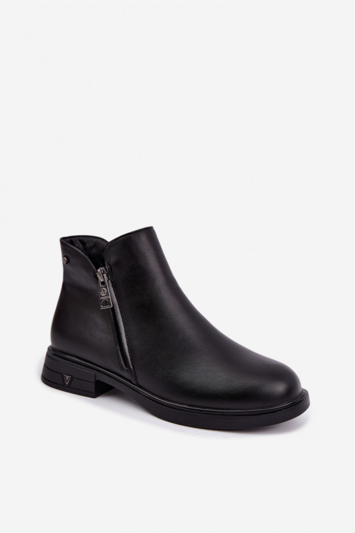 Botins quentes femininos em couro natural Vinceza 133112 pretos