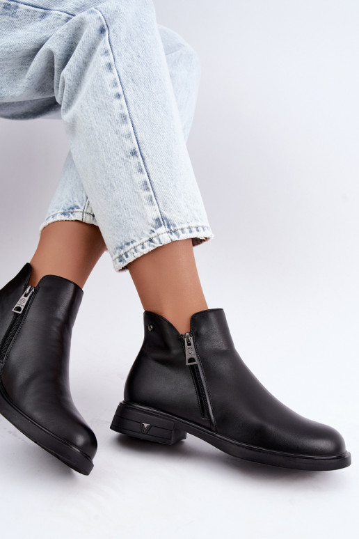 Botins quentes femininos em couro natural Vinceza 133112 pretos