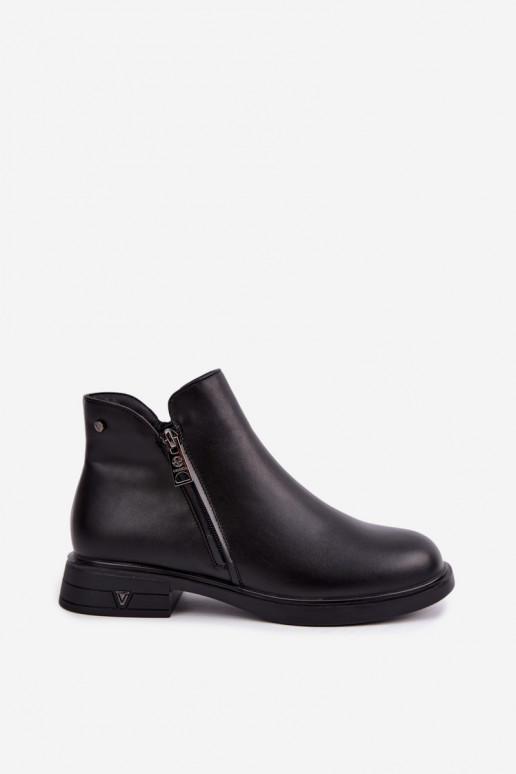 Botins quentes femininos em couro natural Vinceza 133112 pretos