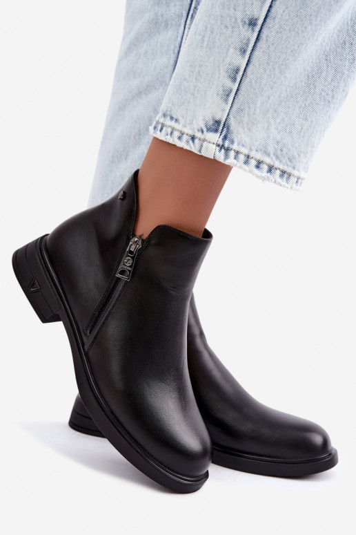 Botins quentes femininos em couro natural Vinceza 133112 pretos