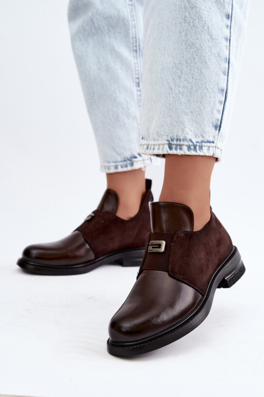 Botins femininos com salto largo e design slip-on Vinceza 58679 chocolate