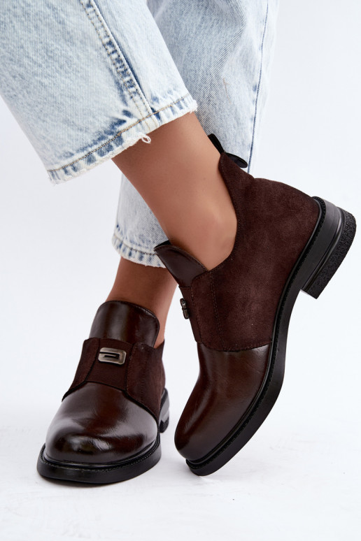 Botins femininos com salto largo e design slip-on Vinceza 58679 chocolate