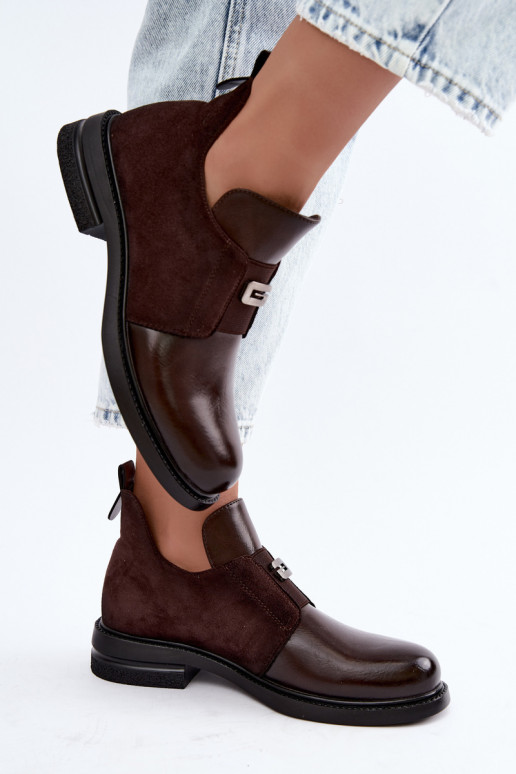 Botins femininos com salto largo e design slip-on Vinceza 58679 chocolate