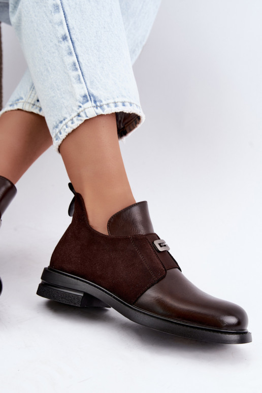 Botins femininos com salto largo e design slip-on Vinceza 58679 chocolate