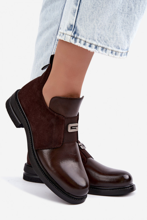 Botins femininos com salto largo e design slip-on Vinceza 58679 chocolate